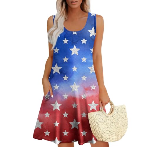 July 4th Dresses Sleeveless Casual Maternity Fashion Lounge Graphic Festival Dressy 4th of July Outfits Vestidos De Verano para Mujer 2025 Blue