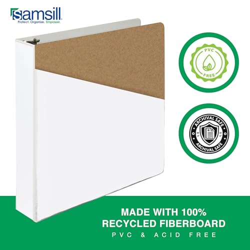 Image of Samsill Durable 1.5 Inch Binder, D Ring Binder, Customizable Clear View Cover, Pearl White, Holds 350 Pages
