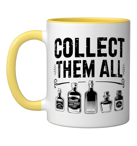 Cobalt Poison Bottle Collector Antique Glass Bottles Ceramic Mug, Yellow/White
