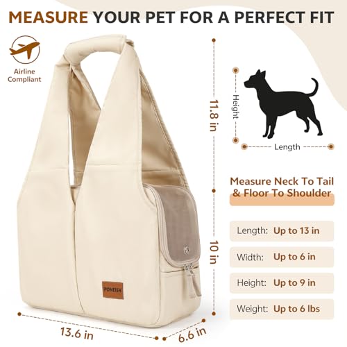 Dog Purse Carrier for Small Dogs and Cats, Soft-Sided Pet Tote Bag with 6 Large Pockets, Collapsible Travel Puppy Carrier with Small Cushion, Fits Pets up to 6 lbs (Beige, 13.6" L x 6.6" W x 10" H) - Image 3