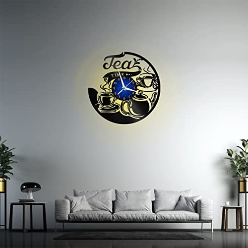 Vinyle horloge murale Tea Time art noir 12 pouces lumineuse - 5