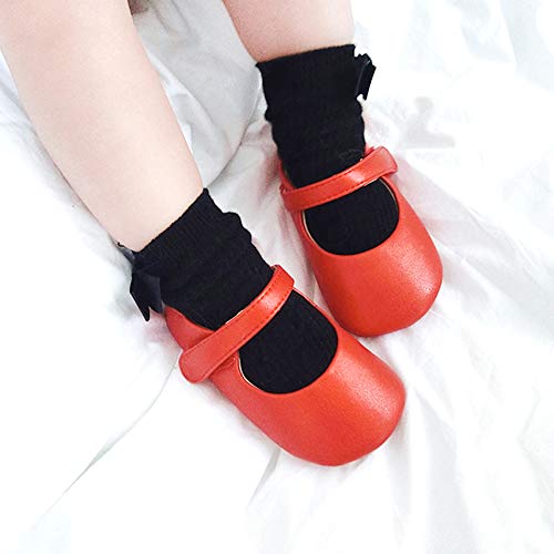 Felix & Flora Soft Sole Leather Red Baby Shoes - Infant Baby Walking Shoes Moccasinss Rubber Sole Crib Shoes(Red,18-24 Months)