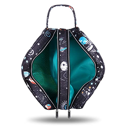 Jemia Dual Compartments Collection 2 Independent Zipper Chambers With Mesh Pockets And Handle Strap Carrying Case (Black Galaxy, Polyester) #TOP2