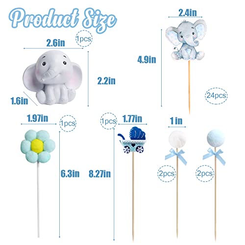 Jodie 32 Pcs Elephant Cake Topper Decoration Baby Boy Cake Topper Elephant Cupcake Toppers Baby Shower Decorations For Boy Kids Elephant Theme Party Baby Shower Cake Decoration Supplies #TOP5