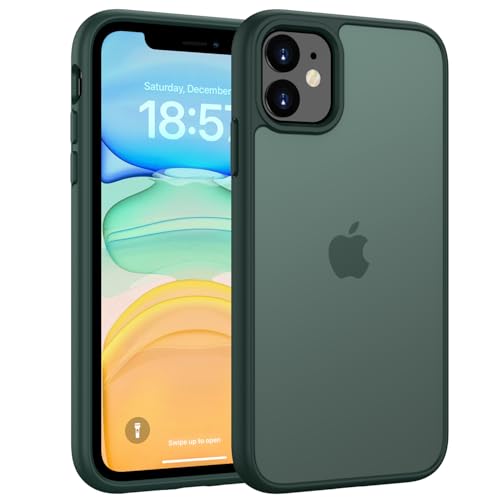 HGH Matt Case for iPhone 11 6.1 Inch,Frosted Translucent Back Phone Cover,Anti-Fingerprint Thin Shockproof Case Camera protection for iPhone 11 Phone Case - Blacklish Green