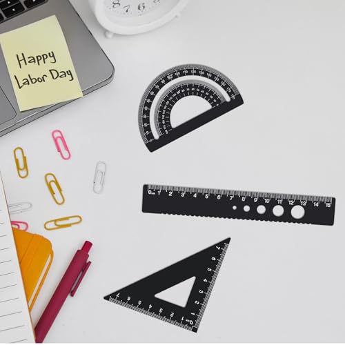 5 Stück Lineal-Set aus Metall Geometrie Lineal Set Aluminiumlegierung Architekten-Skala Lineal Set Winkelmesser-Zeichnungsset Winkelmesser-Messwerkzeug für SchüLer Schulzeichner (Schwarz)