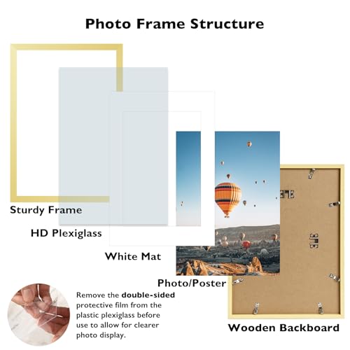 Image of JCJMY 16.5x23.4 A2 Picture Frame Gold with 11.7x16.5 A3 Mat, Display Photo 11.7x16.5 with Mat or 16.5 x 23.4 Without Mat, Wall Hanging Large Frame with Plexiglass, Gold