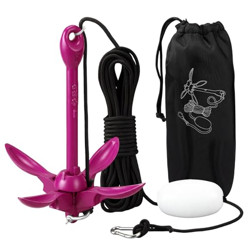 MorningRo Folding Grapnel Anchor Kit, Kayak 40ft Rope, Hot Pink, 3.5 lb