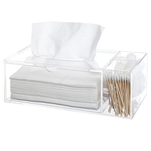 MyGift Deluxe Clear Acrylic Counter Top Multi Compartment Storage Organizer Box Tray w/Tissue Dispenser Box
