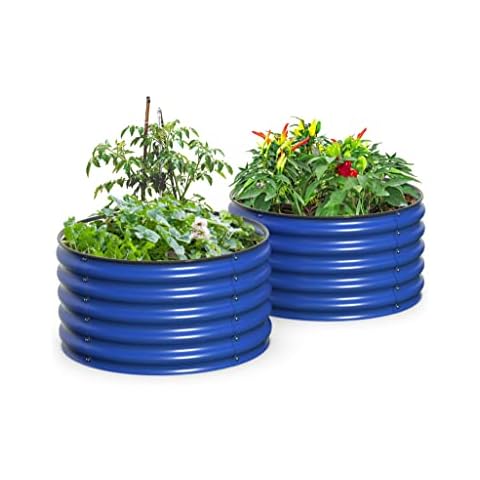 Olle Metal Raised Garden Bed, 17" Tall Twin Round Raised Garden Bed, Garden Boxes Outdoor Raised Bed Kit, Galvanized Planter Boxes Garden Planters for Outdoor Plants, Cobalt Blue 24" X 17" Cover