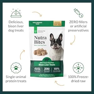ULTIMATE PET NUTRITION Nutra Bites Freeze Dried Raw Single Ingredient Training Treats Food Topper for Dogs, 4 Ounces, Bison Liver