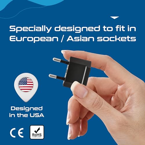 Image of Ceptics USA, Canada to European Plug Adapter - Type C Adapter compatible in Europe, Canada to European travel plug adapter Ideal for Phones, Camera & more - CE Certified - RoHS Compliant - 6 Pack
