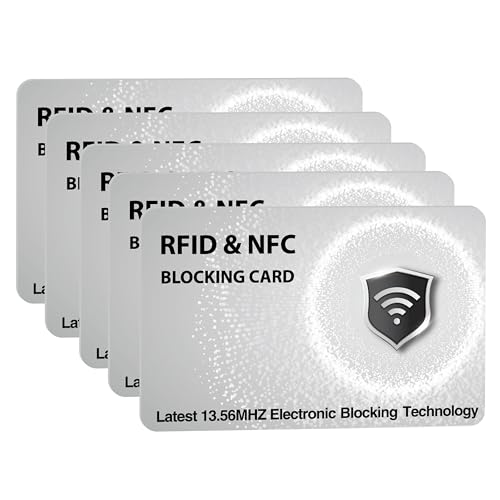 SaiTech IT 5 Pack RFID Blocking Cards Protect Your Entire Wallet, Purse, and Cards from NFC Contactless Theft Wallet for Men & Women - Silver (5 Pcs Silver)