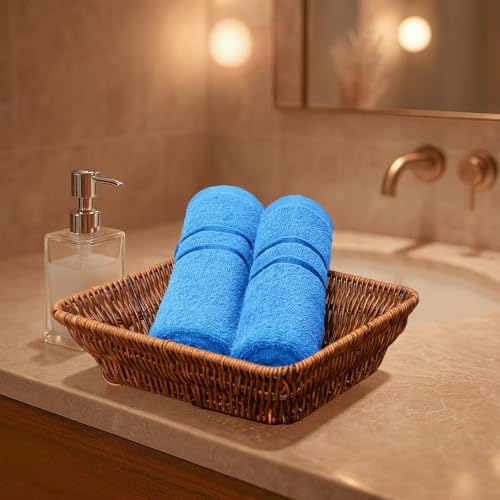 Image of MYTRIDENT Trident Hand Towels, 2 Piece Set, 100% Cotton, Highly Absorbent, Super Soft, 400 GSM, Ocean Blue