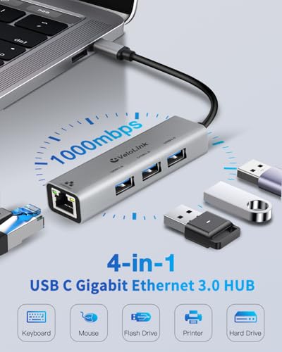 Image of 4-in-1 USB 3.0 Hub with Gigabit Ethernet Adapter for Laptop, PC, MacBook Pro (RJ45 TYPEC HUB 01)