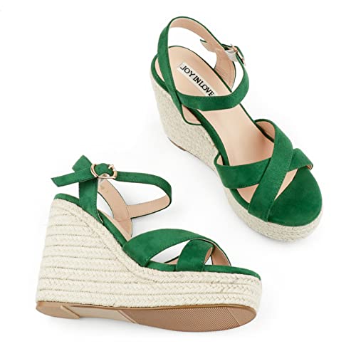 Image of JOY IN LOVE Womens Espadrilles Wedge Sandals Platform Heels Ankle Strap Open Toe Buckle Sandals