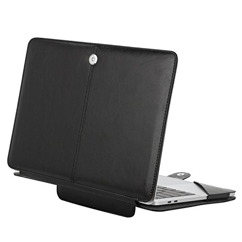 Image of Mosiso MacBook Pro 15 PU Leather Case 2017 / 2016 Release A1707, Book Folio Stand Cover with Clear Straps at Top Corners for Newest MacBook Pro 15 Inch with Touch Bar, Black