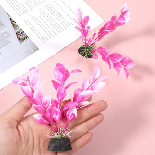 Image of 2 Pcs 4 Inch Small Aquarium Plants for Betta Fish Tank, Fish Tank Decorations Aquatic Water Grass Plastic Artificial Plant Reptiles Plants