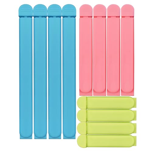 12 Pack Colored Bag Clips, Bag Closures, Chip Clips, Piping Bag Clips for Kitchen Food Bag Sealing, 3 Size