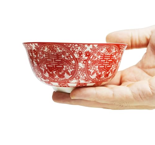 Image of Liang baobao Chinese Wedding Tea Gift Set Gaiwan Bowl Spoon Porcelain Tableware Double Happiness for Men Women Couple Wedding Party (6 /Set Paper-cut double happiness)