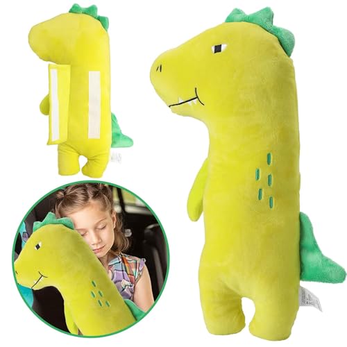 Image of Seat Belt Cover Pillow for Kids, Car Seatbelt Cushion Shoulder Neck Support Protector Pad, Soft Stuffed Plush Travel Vehicle Safety Belts Strap Pillow for Boys and Girls Headrest (Dinosaur)