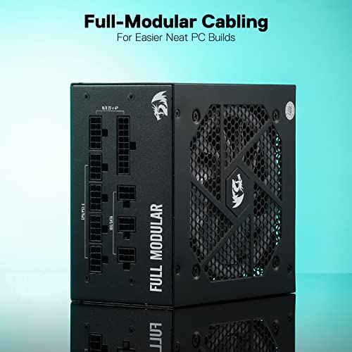 Image of Redragon RGPS-750W 80+ Gold 750 Watt ATX Fully Modular Power Supply w / 80 Plus Gold Certified, Compact 160mm Size & RGB Low Noise Smart-ECO 0 RPM Fan, 100% Japanese Capacitors, Full Mod Cables, Black