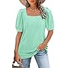 BZB Womens Summer Tops 2024 Square Neck Short Sleeve Tunic Tops Eyelet T-Shirts S-2XL