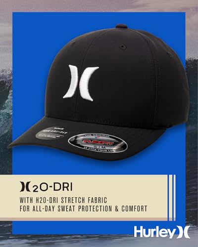 Image of Hurley Mens Baseball Cap - Moisture Wicking Curved Brim Flexfit Fitted Hats for Men with H2O-Dri Sweatband (Sizes: S-XL)