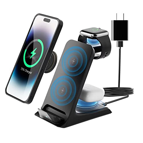 Wireless Charging Station for Apple Products Thick Case Friendly 3 in 1 Wireless Charger Stand
