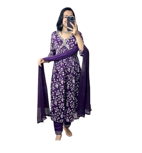 HKS COLLECTION – Beautiful Rayon 140 Fabric Aliya Cut kurti Pant With Cifon Dupatta