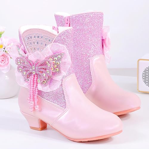 Girls Cute Ankle Boots Butterfly Pearl Sequin Dress Boots Chunky Heel Side Zipper Short Booties for Kids 3-12 Years4