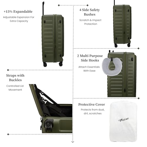 Image of F Gear Sedona Large 79cm German Polycarbonate Hard Luggage|Japanese Hinomoto Silent Wheels |Expandable Check-in Suitcase Travel | Wet Pocket, TSA Lock, Anti-Theft Zipper|Taupe (Army Green)