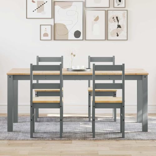 Homgoday Juego de Comedor Panama 5 pzas Madera Maciza de Pino Gris Conjunto Mesa y sillas de Comedor, sillas Comedor, Set Muebles de Cocina para el Hogar, la Oficina y el Café