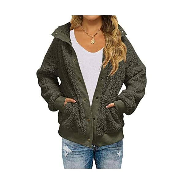 MEROKEETY Women's 2023 Winter Long Sleeve Button Sherpa Jacket Coat Casual Warm Fleece