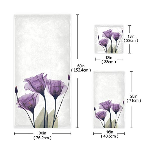 Alaza Purple Tulip Floral Bath Towel Set Luxury Decorative Set Of 3, 1 Bath Towel 1 Hand Towel 1 Washcloth Soft Multipurpose For For Bathroom Hotel Gym Yoga Spa #TOP2