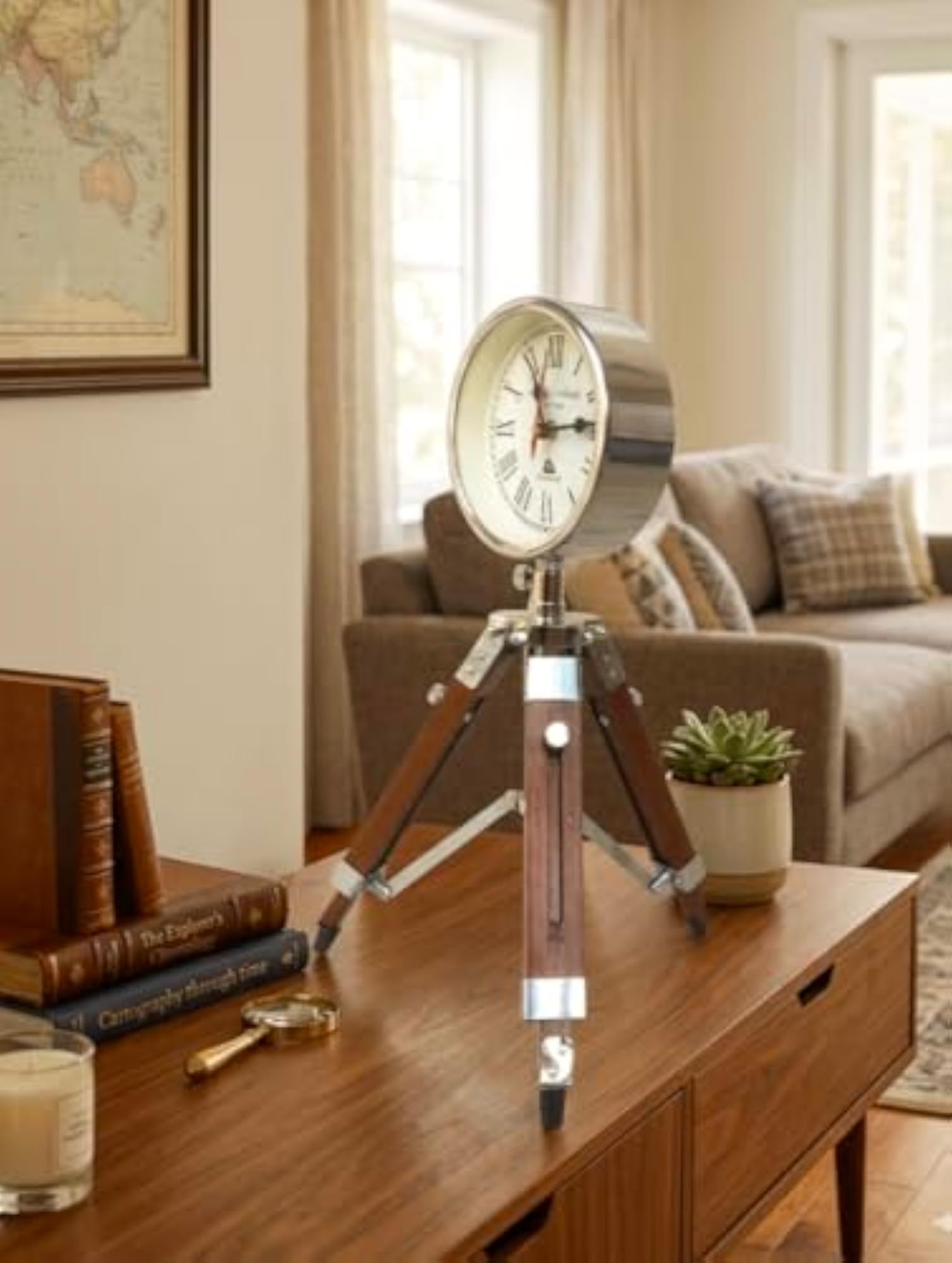Wooden Table Clock with Roman Numerals, Floor Standing