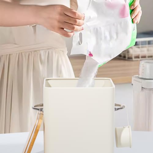 GREELUE 6.5L Waschmittel Aufbewahrung mit Dosierlöffel, Waschpulver Box, Futter Container, Aufbewahrungsbox für Kekse, Kaffeebohnen, Tierfutter (Beige)