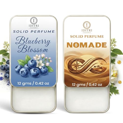 Image of Solid Perfume |blueberry blossom&Nomade Alcohol Free Wax Perfume Balm, Long Lasting | Pocket Tin 12g, Pack Of 2| Non Greasy Smooth Glide, Travel Friendly Unisex Gifts He Or Her