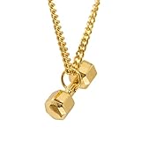 24k Gold Plated Dumbbell Necklace Seven Sided Pendant Fitness Jewelry Bodybuilding Jewelry Fitness G