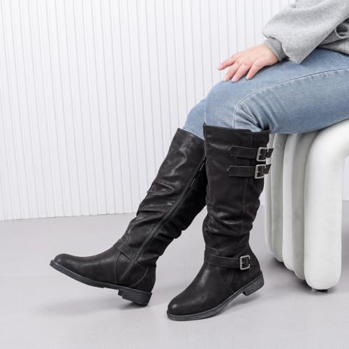Image of Luoika Women's Extra Wide Calf Knee-High Boots | Wide Width, Round Toe, Plus Size, Slouchy Boots, Low Heel, Winter Boots.