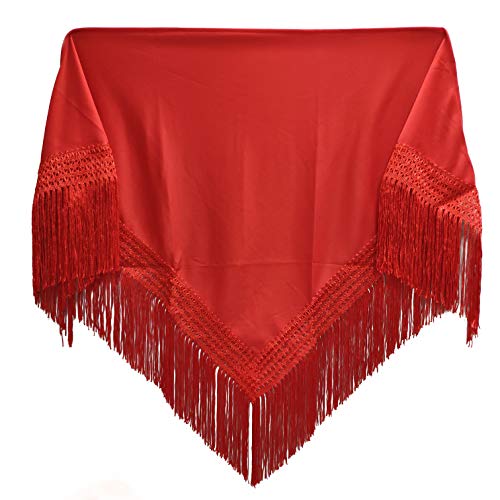 MUNDDY® - Manton Flamenco sevillana Poliéster Liso Para niña. Mantones Flamenco Sevillana.Color Rojo Negro Rosa Blanco Amarillo Azul. Envio desde madrid con seguimiento. … (Rojo)