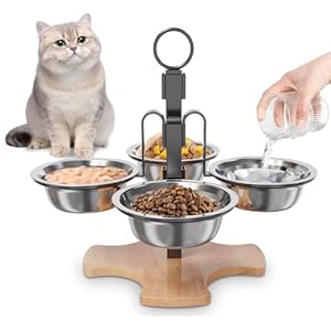 Elevated Cat Bowls with Stand, 3 Height Adjustable Raised Cat Food and Water Bowl Set for Indoor Cats, 4 Stainless Steel Tilted Dog Bowls Dishes for Small Size Dog, Non-Slip Pet Feeding Station
