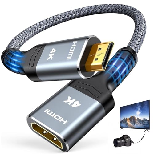 Adaptateur Mini HDMI, Câble de Rallonge HDMI Mâle vers Femelle avec 4K@60hz HDR 3D, Adaptateur Triple Blindage, Compatible avec PC, Projecteur, PS4, PS5,...