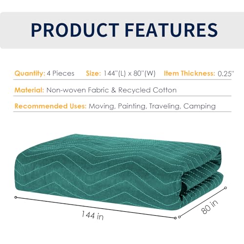 Diamond UP Moving Blankets 4 Pack, Double Extra Large 144"x80" (85 lb/dz) Heavy Duty Quilted Packing Blankets for Moving, Shipping & Storage, Professional Furniture Pads -Green & Gray by Diamond UP - Image 7