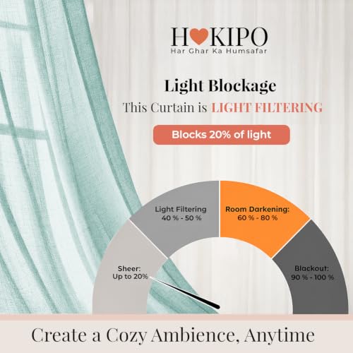 Image of HOKIPO Breeze Sheer Curtain 7 Feet Long 1 Panel, Linen Look, Aqua Green