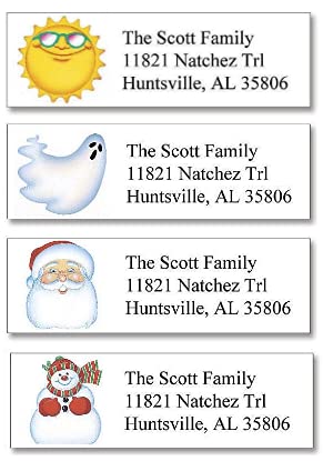 Holidays Year-Round Chrismtas Small Return Address Labels (12 Designs) - Set of 240 2" x 5/8" Self-Adhesive, Flat-Sheet Labels