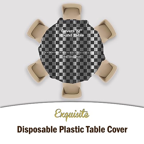 Image of Party Solids Checkered Round Plastic Tablecloth - 84 Inch, Pack of 24
