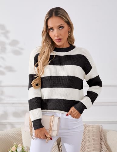 Image of Libsorge Womens Striped Sweater Oversized Cute Color Block Sweaters Spring 2026 Trendy Knit Crew Neck Thin Pullover