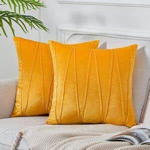 Image of Decorative Striped Throw Pillow Covers 14 X 14 Inch,Soft Solid Velvet Pillow Covers Cushion Case with Zigzag Pattern for Sofa Bedroom 35 X 35 Cm (Pack of 2) Yellow