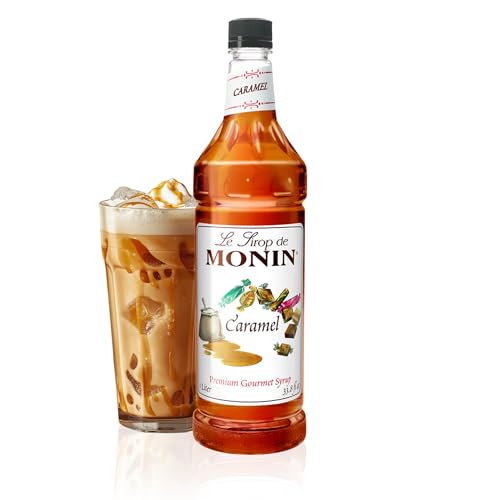 Monin - Caramel Syrup, Rich and Buttery, Great for Desserts, Coffee, and Cocktails, Gluten-Free, Non-GMO (1 Liter)